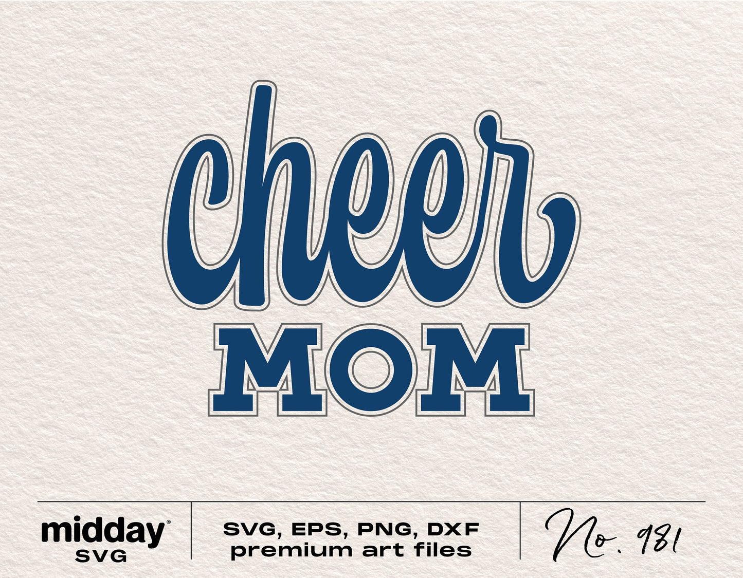 Cheer Mom SVG design in blue for Cricut and Silhouette, available in SVG, PNG, DXF, and EPS formats for digital download.