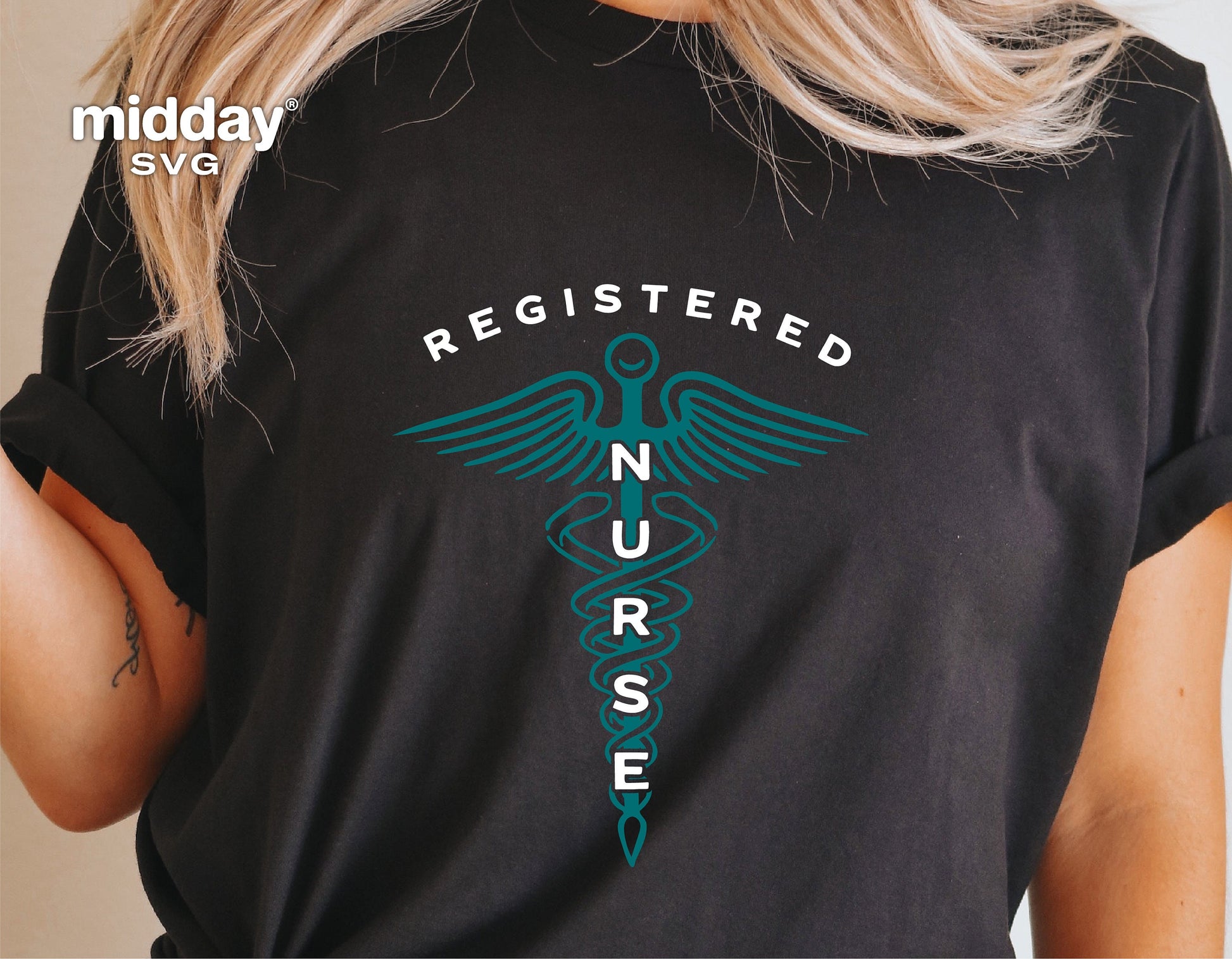 Registered Nurse shirt with caduceus design, ideal for male nurse gifts and Cricut cutting, featuring SVG and PNG files for Nurse Week.