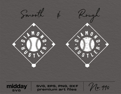 Diamond Hustler baseball SVG PNG DXF EPS design with smooth and rough styles for Cricut and Silhouette.