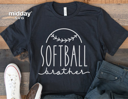 Softball Brother shirt with white text on a black tee, perfect for Cricut and Silhouette crafting projects.