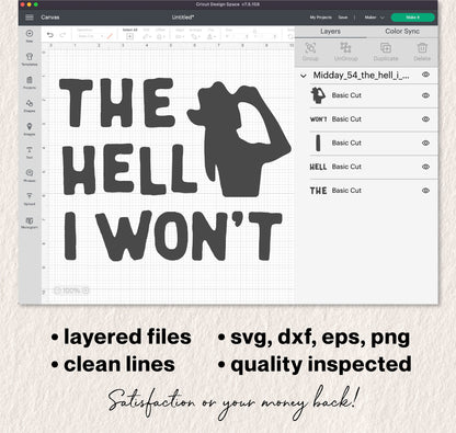 "The Hell I Won't" funny Cricut design, available in svg, dxf, eps, png formats for witty and sassy crafting projects.