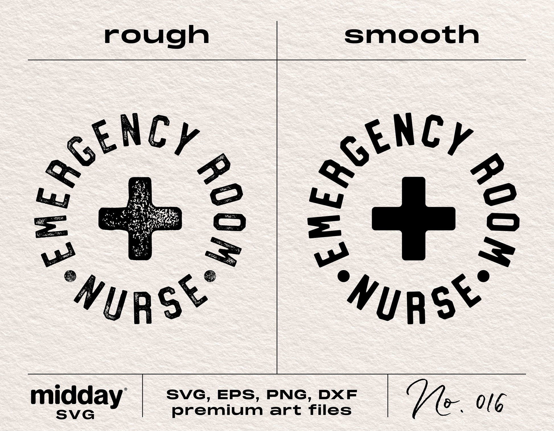 Emergency Room Nurse SVG designs in rough and smooth styles, available for Cricut and Silhouette, perfect for nurse shirts and crafts.