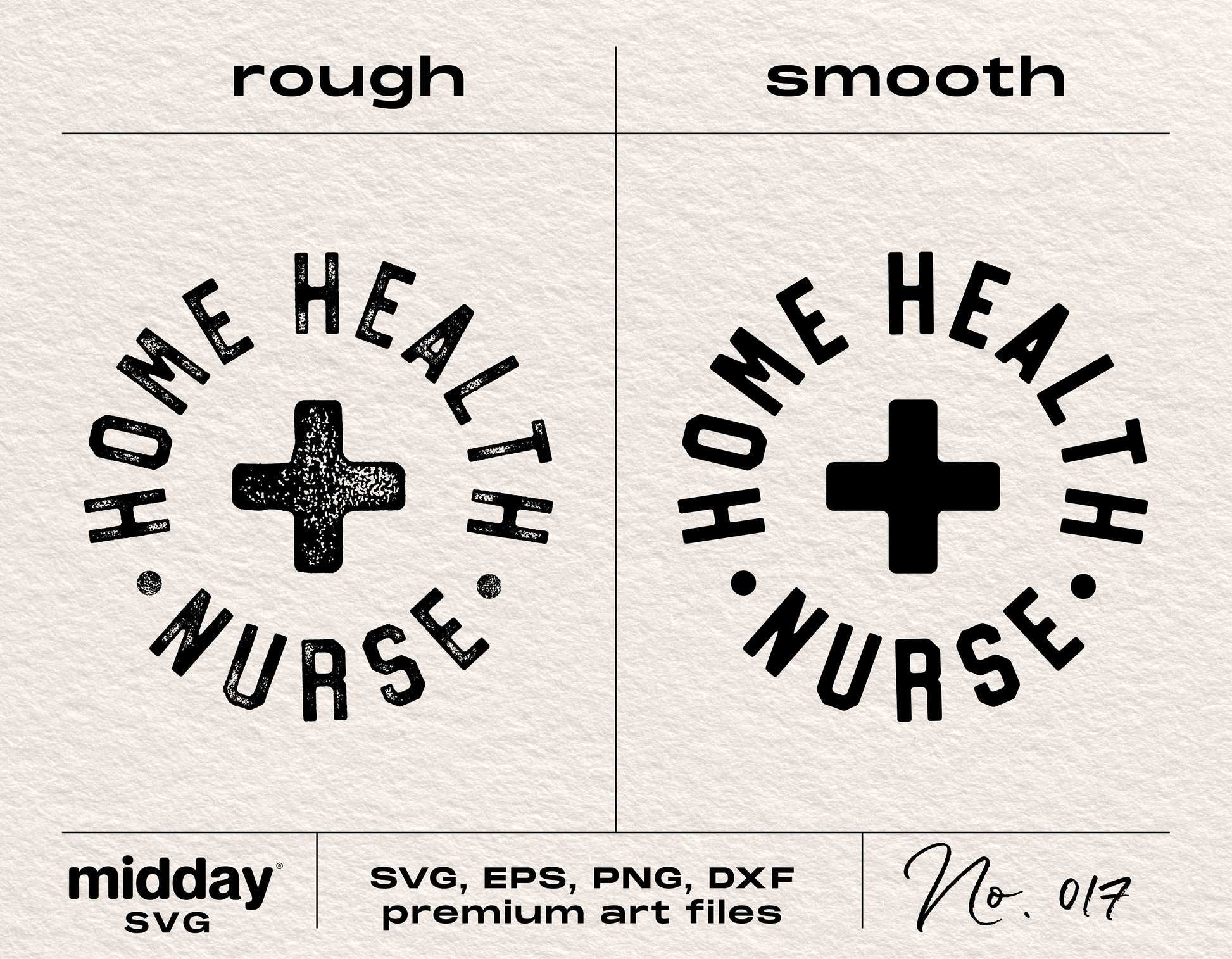 Home Health Nurse SVG designs in rough and smooth styles, suitable for Cricut and Silhouette, includes PNG, DXF, EPS formats.