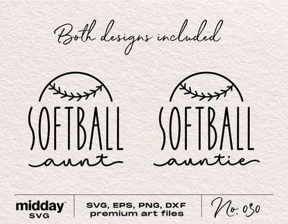 Softball Aunt Auntie SVG design for Cricut and Silhouette with premium art files, includes SVG, EPS, PNG, and DXF formats.