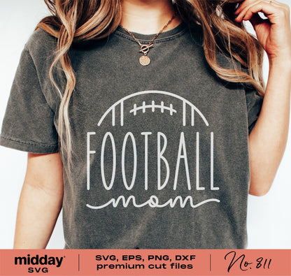 Football Mom design on shirt, available in SVG, PNG, DXF, EPS formats for Cricut and Silhouette projects. Perfect for apparel and gifts.