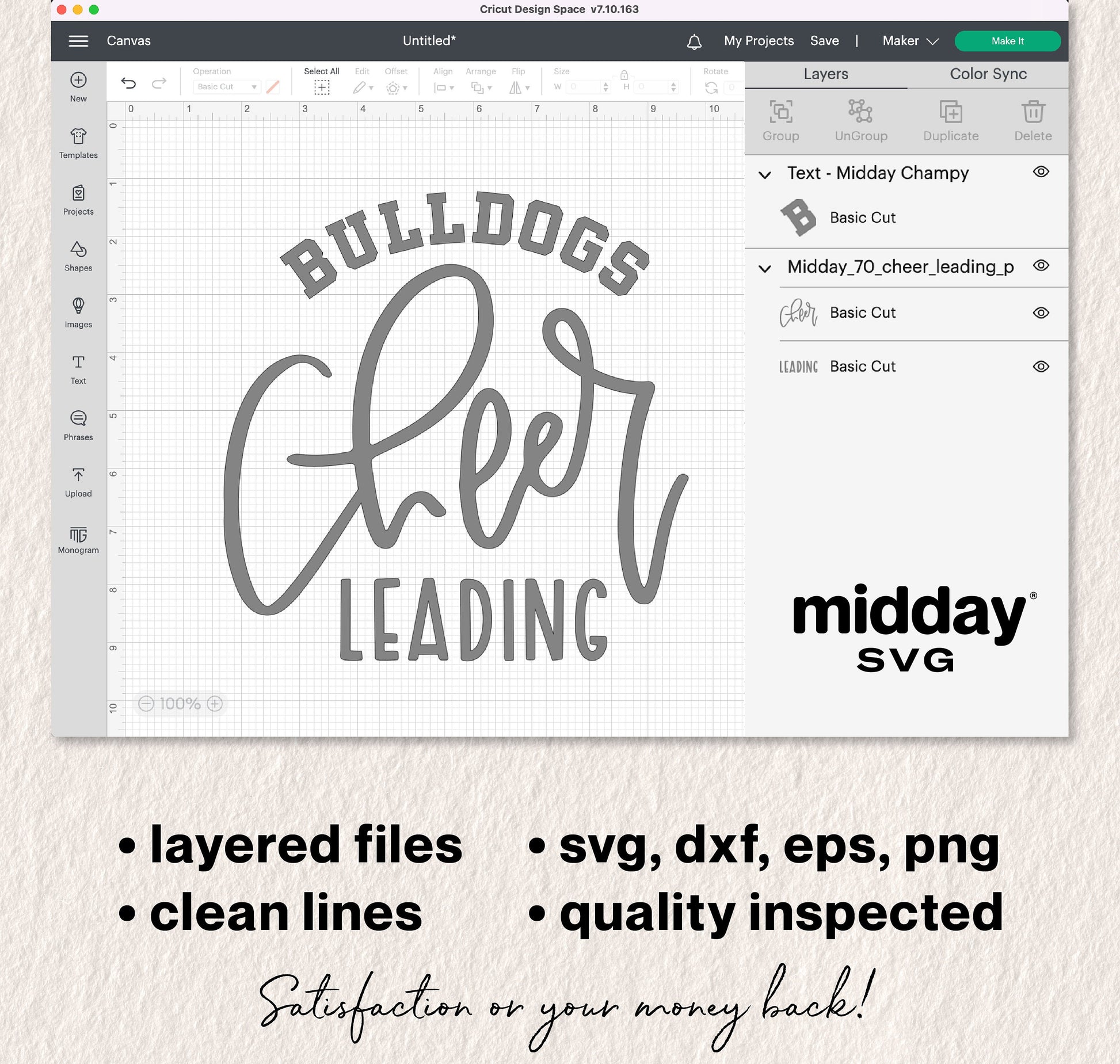 Cheer Team Template SVG for Cricut and Silhouette featuring Bulldogs design, compatible with svg, dxf, eps, png formats.