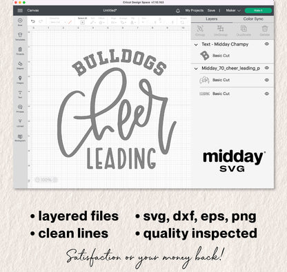 Cheer Team Template SVG for Cricut and Silhouette featuring Bulldogs design, compatible with svg, dxf, eps, png formats.