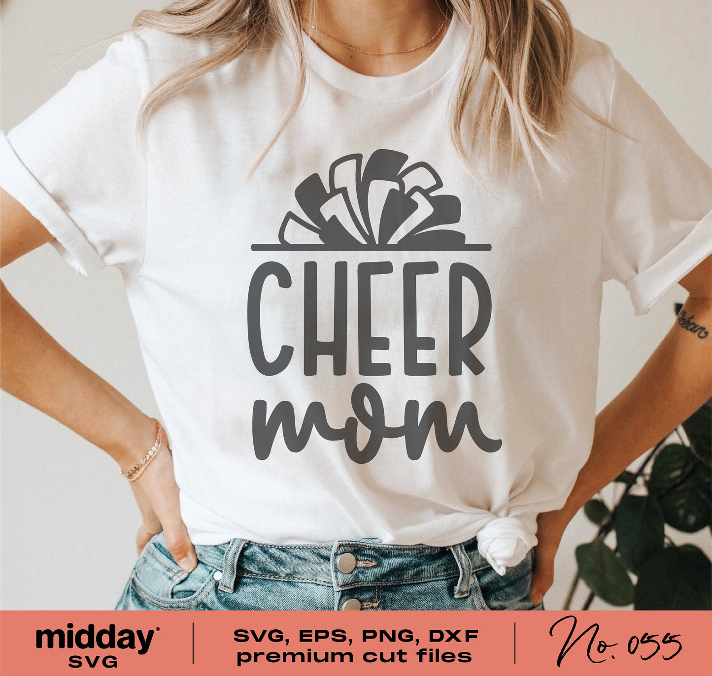 Cheer Mom t-shirt with pom pom graphic, SVG file for Cricut and Silhouette, perfect for cheerleading moms and DIY projects.