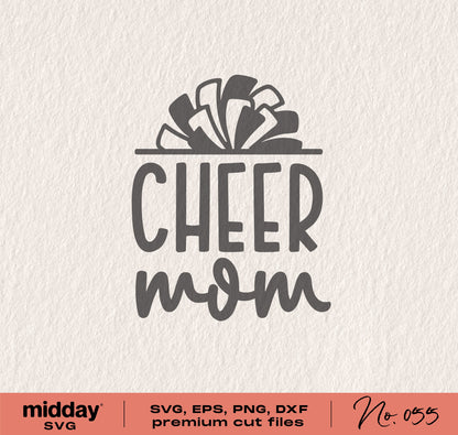 "Cheer Mom" SVG design with pom pom graphic for Cricut and Silhouette cutting machines.