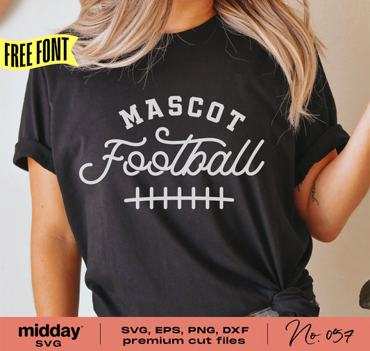 Woman wearing black football team shirt with 'Mascot Football' text, suitable for Cricut and Silhouette projects, SVG cut files.
