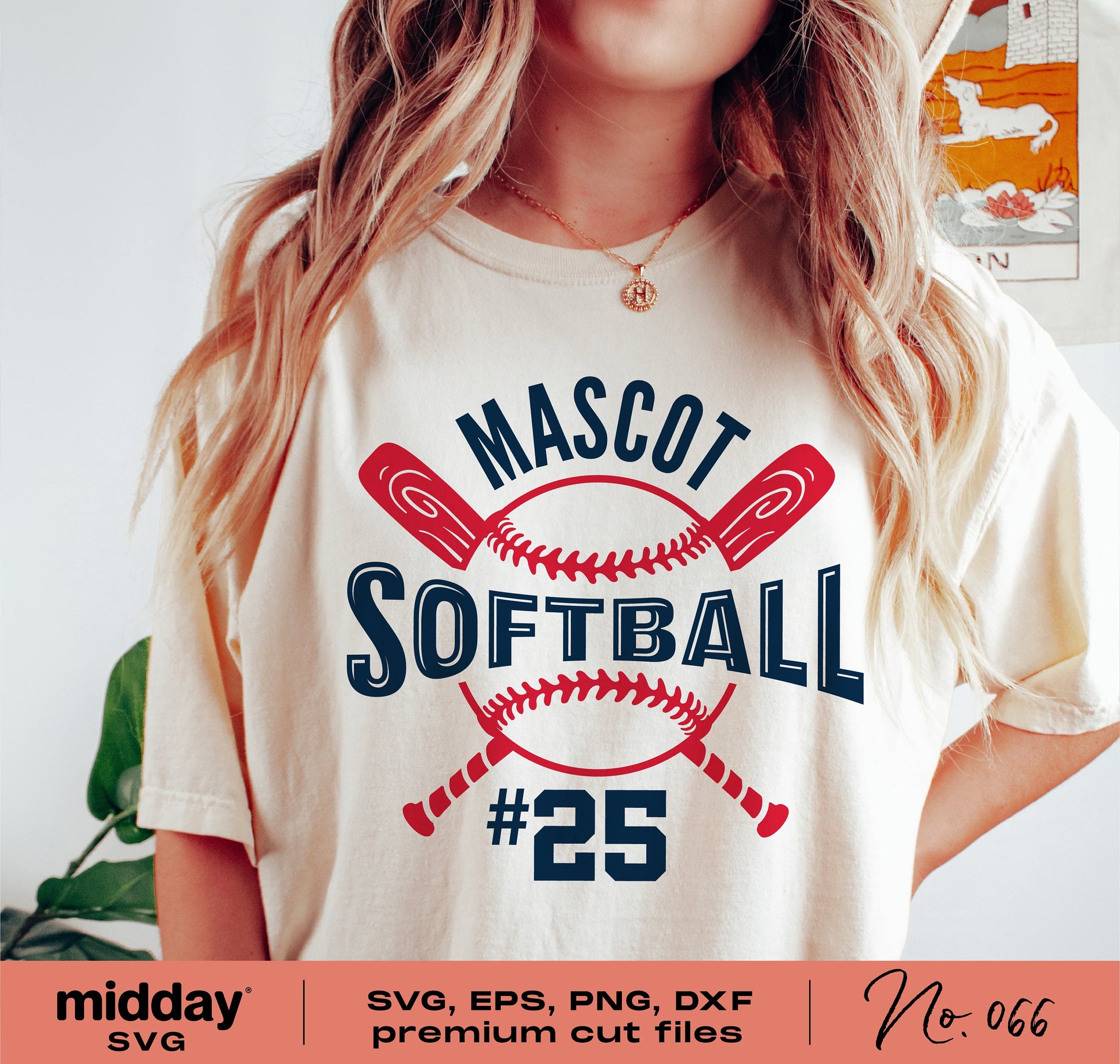 Softball team shirt with Mascot logo and number 25 in SVG, EPS, PNG, DXF formats for Cricut and Silhouette cutting machines.