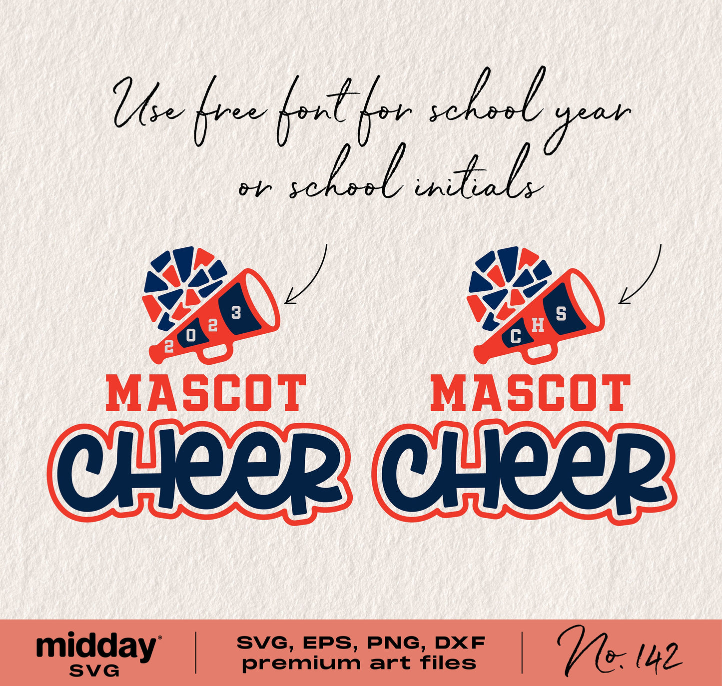 Cheer Team Template with custom school year and initials for Cricut cut file, featuring pom-pom and megaphone graphics.