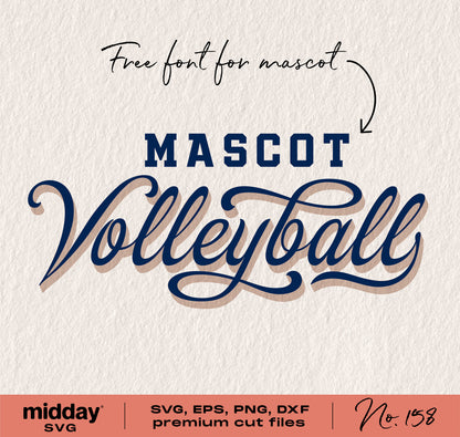 Mascot Volleyball text design in blue, free font for use, SVG PNG DXF EPS formats for Cricut and Silhouette, Midday SVG No.158.