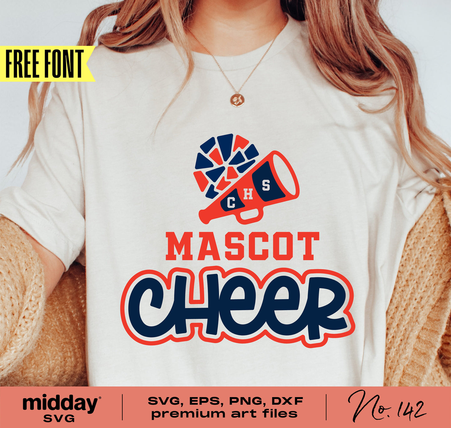 Cheer Mom SVG Design Template with Megaphone and Pom Pom on T-shirt