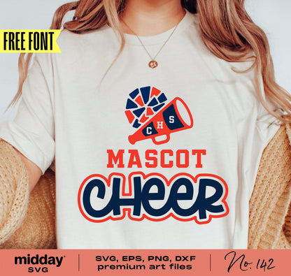 Cheer Mom SVG Design Template with Megaphone and Pom Pom on T-shirt