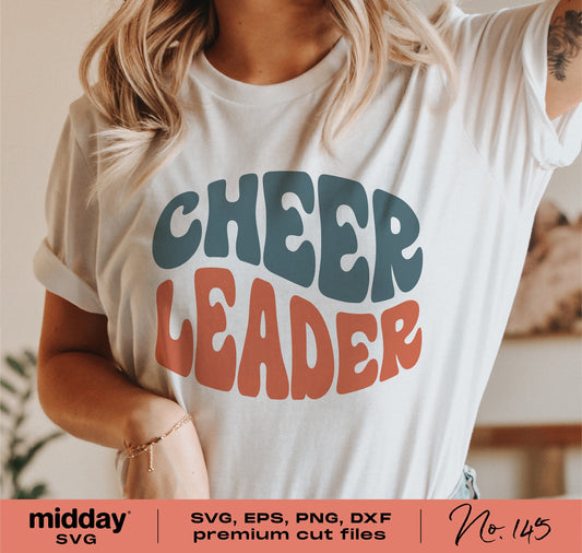 Retro cheerleader shirt with bold typography, Cricut cut file for SVG, PNG, DXF, and EPS formats.