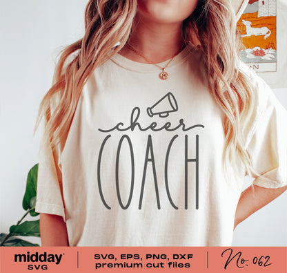 Cheer Coach shirt with megaphone design for Cricut and Silhouette crafts