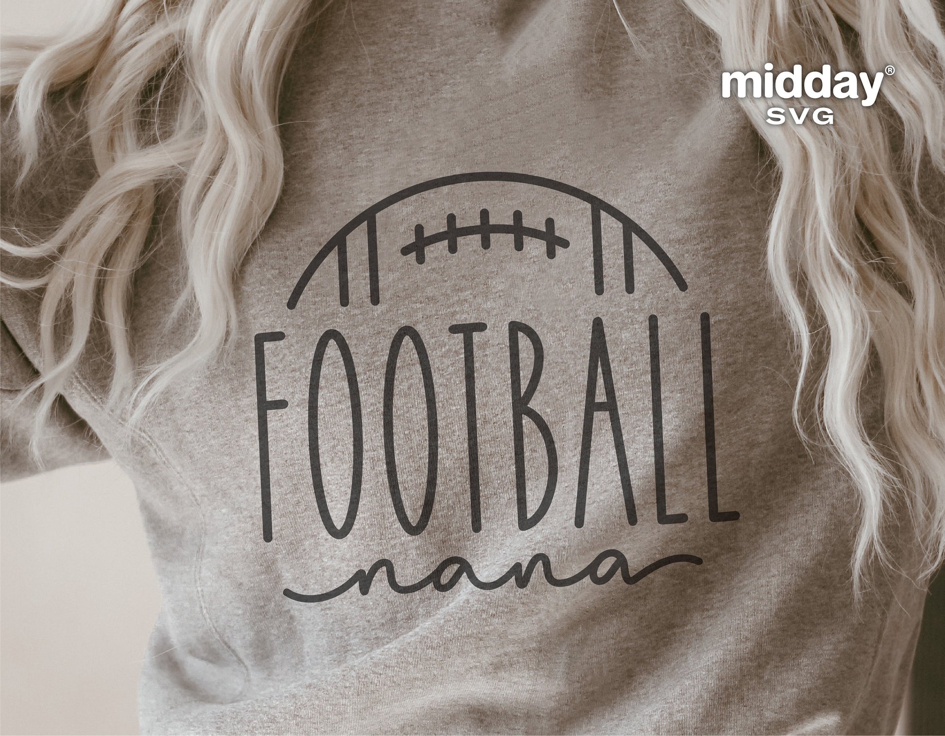 Football Nana SVG design on shirt, perfect for grandparents, Cricut and Silhouette projects, football family apparel.