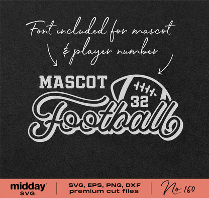 Football team logo SVG with mascot and player number, includes font for design, suitable for Cricut and silhouette crafting.