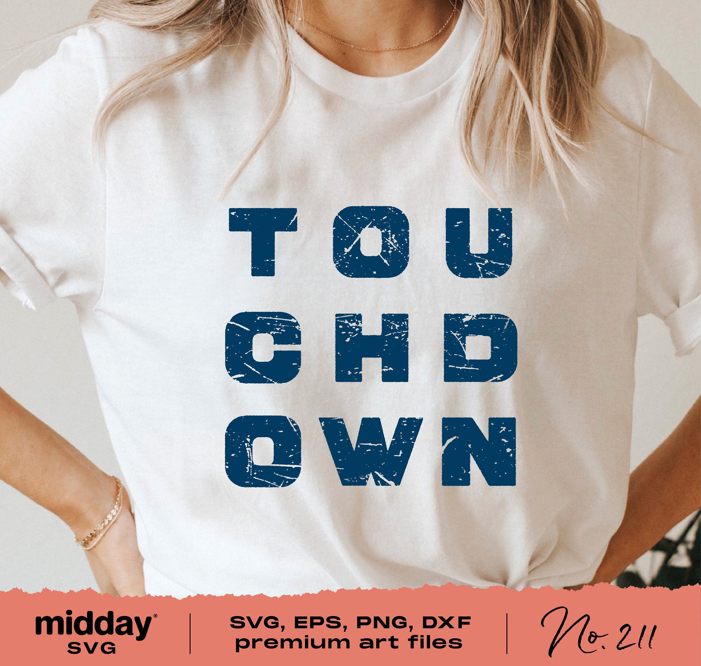Touchdown graphic tee for football game day with SVG, EPS, PNG, DXF files for Cricut and Silhouette crafting.