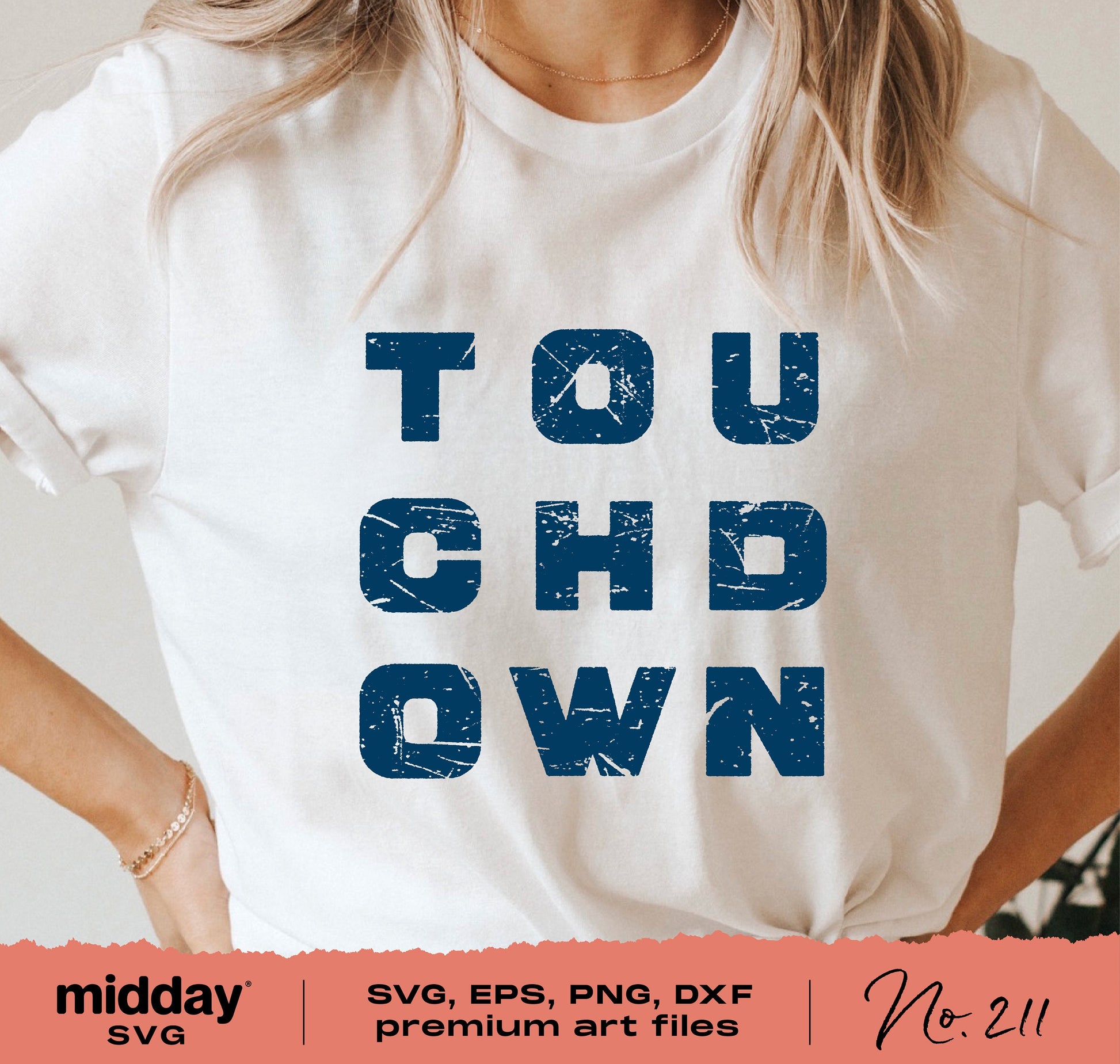 Touchdown graphic tee for football game day with SVG, EPS, PNG, DXF files for Cricut and Silhouette crafting.