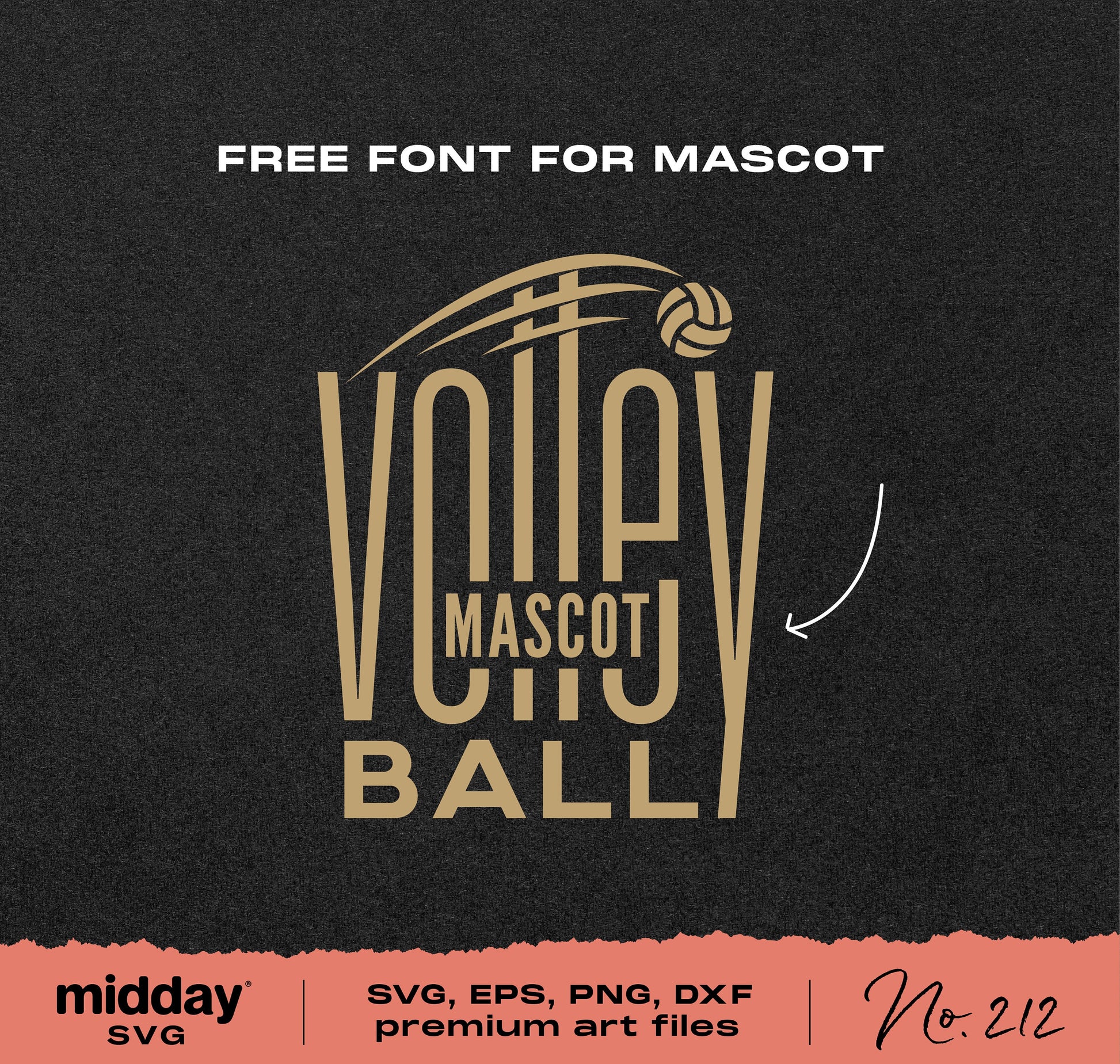 Volleyball team logo template with free mascot font in SVG, PNG, DXF, EPS formats for shirt design and Cricut use.