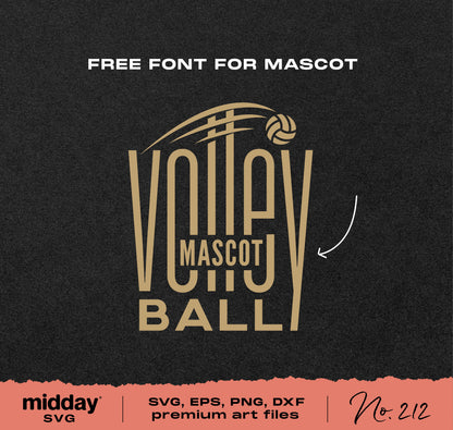 Volleyball team logo template with free mascot font in SVG, PNG, DXF, EPS formats for shirt design and Cricut use.