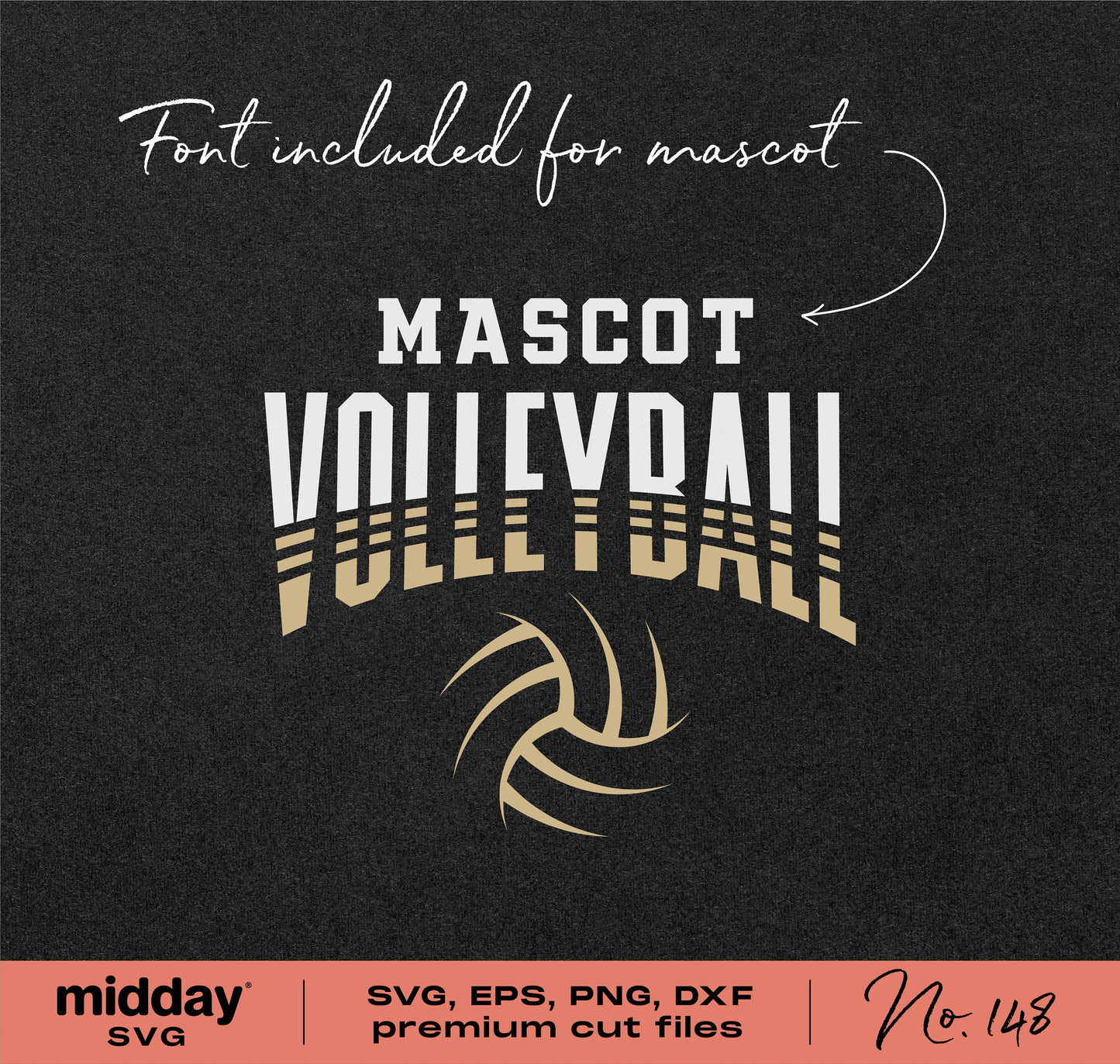 Mascot Volleyball SVG with included font, premium cut files for SVG, EPS, PNG, and DXF by midday SVG.