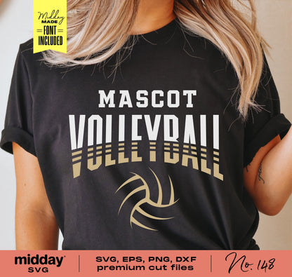 Black shirt with 'Mascot Volleyball' design for SVG, EPS, PNG, DXF cutting files, ideal for team apparel, decoration, or crafting.