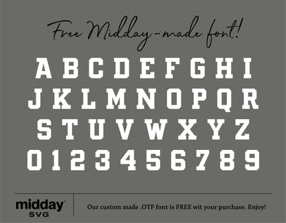 Free Midday-made font showcasing bold uppercase letters and numbers for design projects.