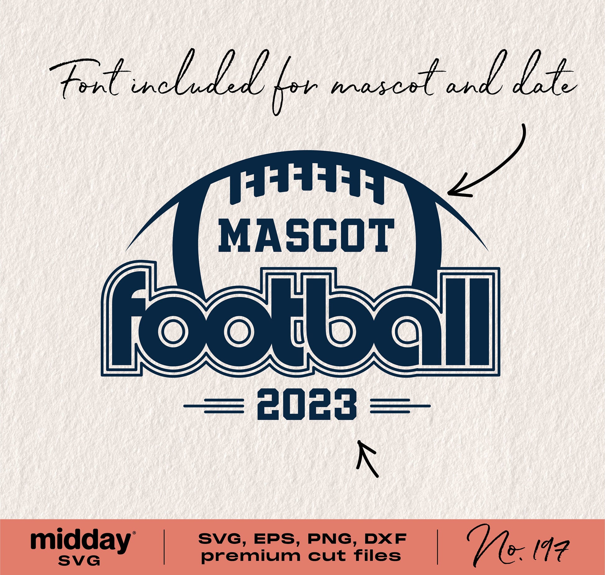 Retro football team design template with mascot font and football graphic for DIY shirts. Includes SVG, PNG, DXF, EPS cut files.