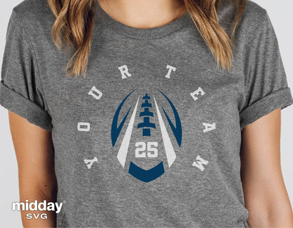 Football team template shirt design with number 25, perfect for Cricut and Silhouette projects, printable in SVG, PNG, DXF, EPS formats.