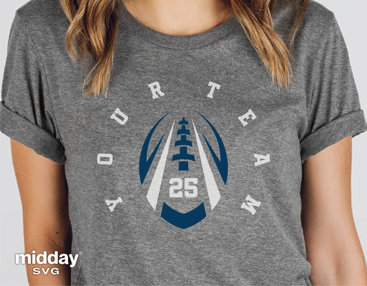 Football team template shirt design with number 25, perfect for Cricut and Silhouette projects, printable in SVG, PNG, DXF, EPS formats.