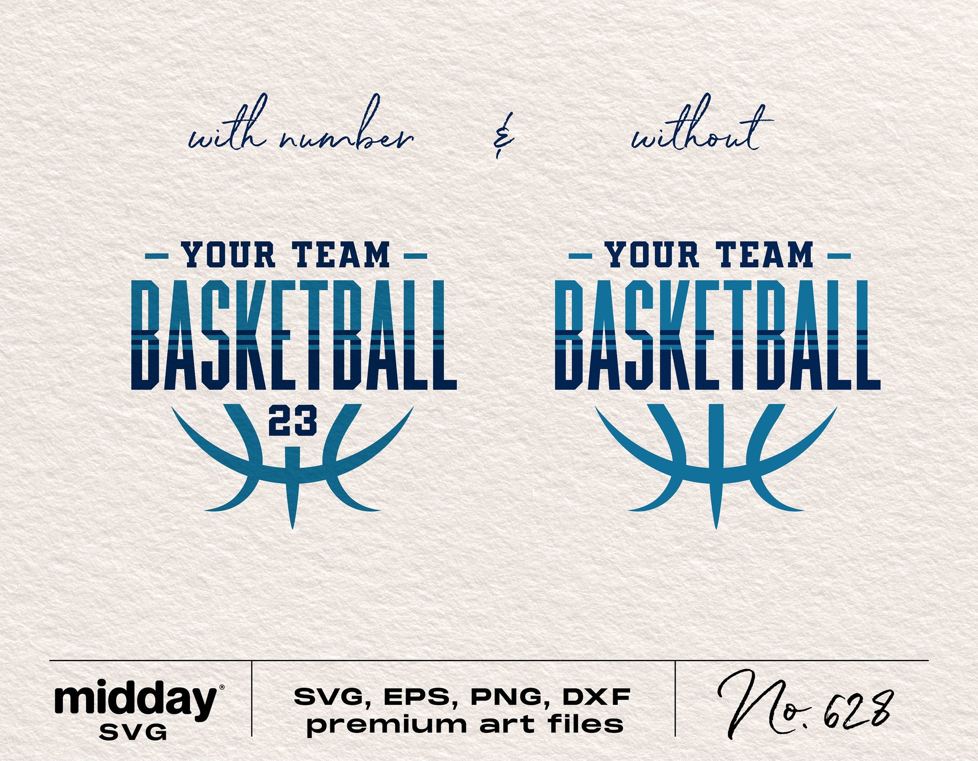 Basketball team SVG template with editable number and text options, includes formats for Cricut and Silhouette.
