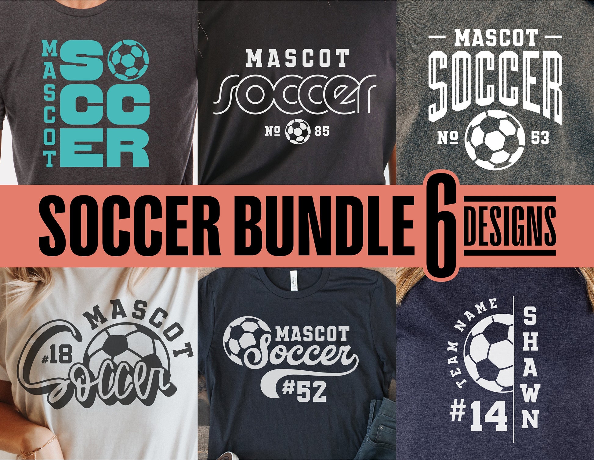 Soccer team shirt bundle with customizable designs, includes SVG, PNG, DXF, EPS formats for Cricut and Silhouette.