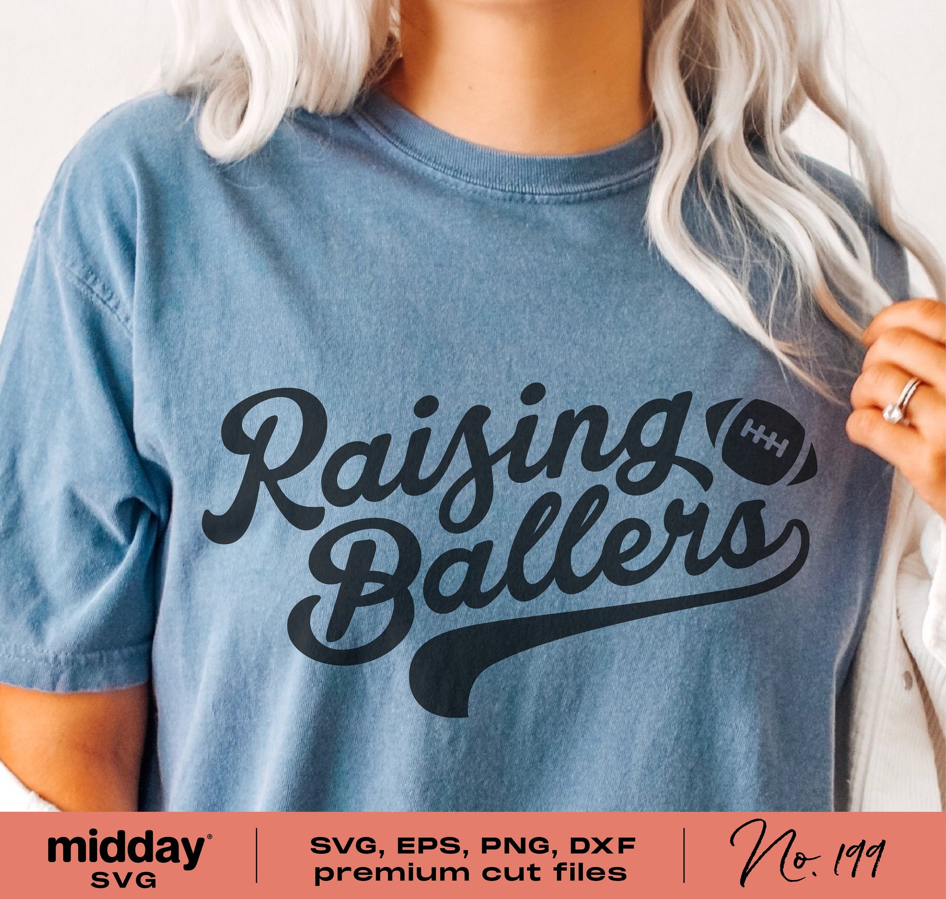 Raising Ballers shirt design in SVG, PNG, DXF, and EPS formats for Cricut and Silhouette, ideal for football moms and dads on game day.