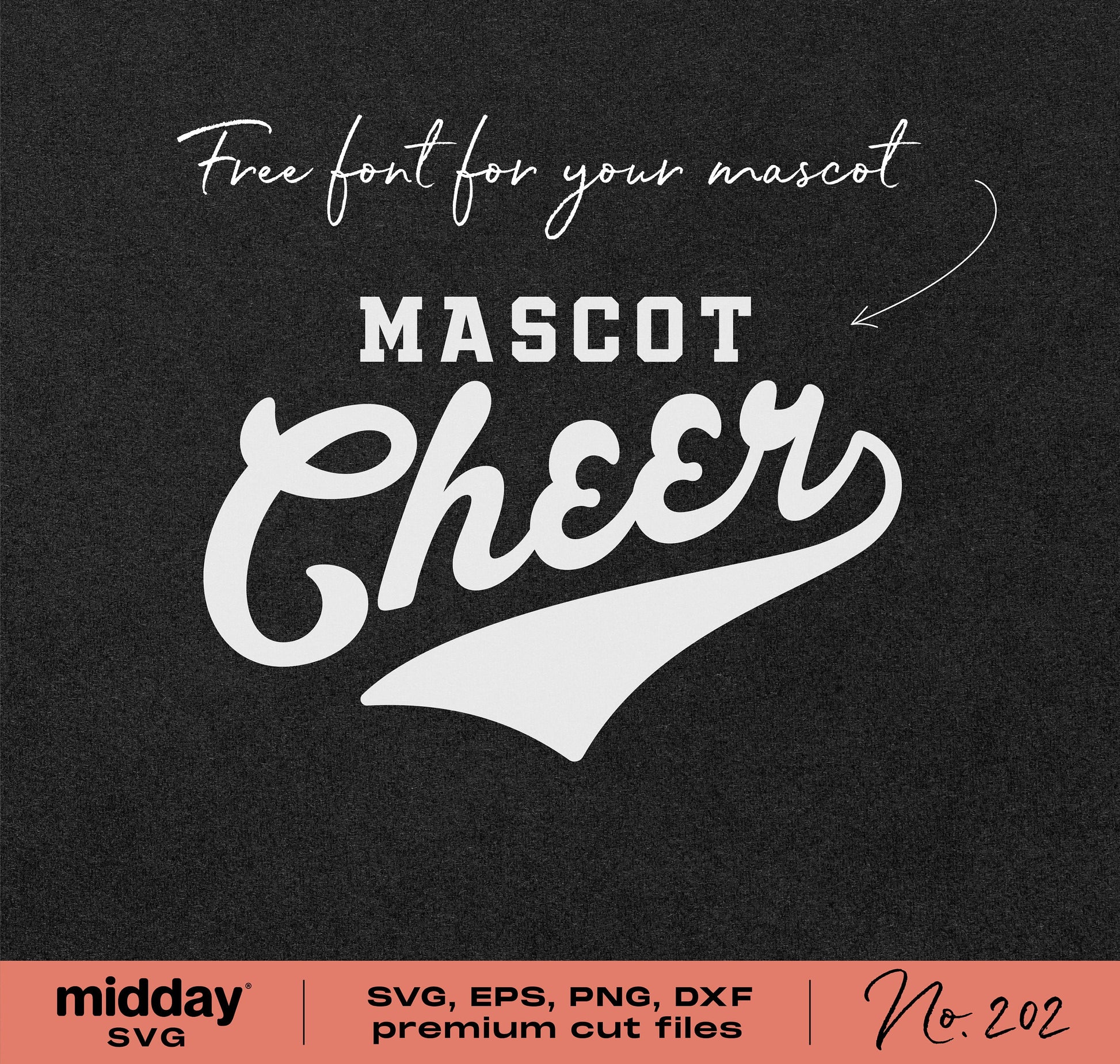 Cheerleading team shirt with mascot cheer design, including SVG, PNG, DXF, EPS cut files for Cricut and Silhouette.