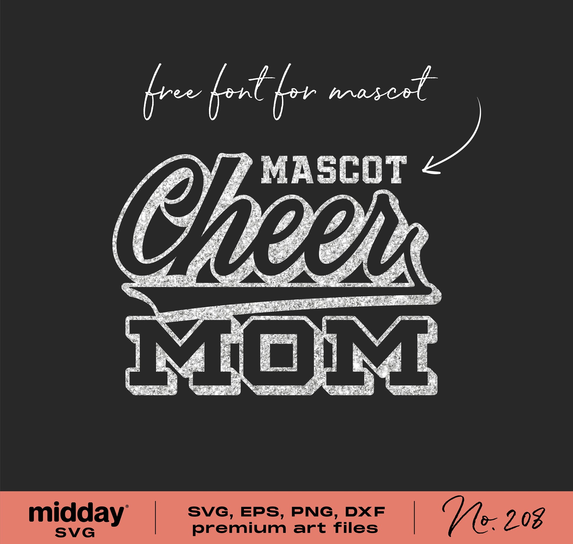 Cheer Mom design in SVG, EPS, PNG, and DXF formats with free font for mascot use, ideal for Cricut and Silhouette projects.