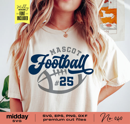 Woman wearing football team shirt with custom name and number design, SVG/PNG/EPS/DXF, perfect for Cricut and Silhouette users.