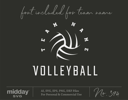 Volleyball team spirit SVG with customizable font, perfect for Cricut and Silhouette projects, includes AI, PNG, EPS, DXF files.