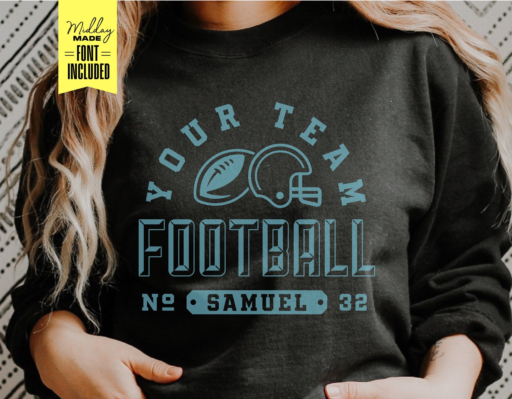DIY football team shirt with customizable name and number design; SVG, PNG, DXF, EPS files with included font for Cricut and Silhouette.