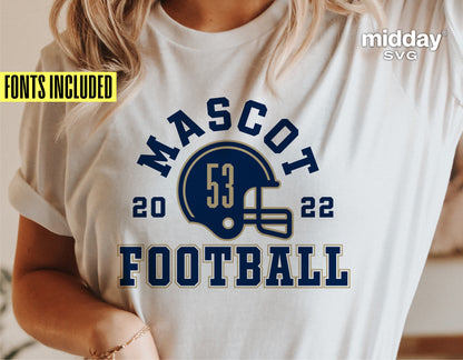Person wearing a football shirt featuring a customizable team logo and number design, suitable for Cricut and Silhouette projects.