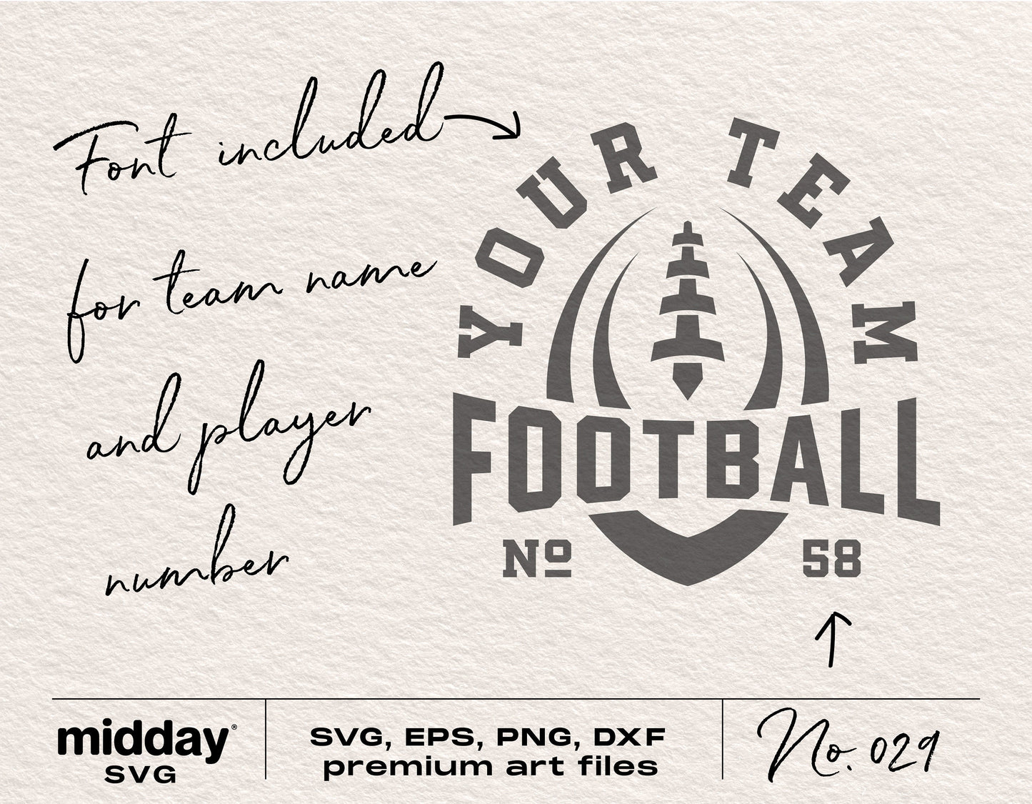 Football team template with 'Your Team' logo design, customizable SVG, PNG, DXF, EPS for Cricut and Silhouette with included font.