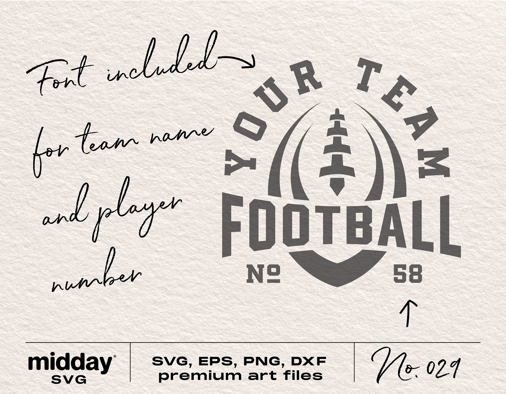 Football team template with 'Your Team' logo design, customizable SVG, PNG, DXF, EPS for Cricut and Silhouette with included font.