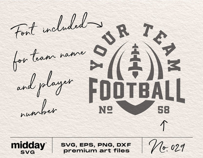 Football team template with 'Your Team' logo design, customizable SVG, PNG, DXF, EPS for Cricut and Silhouette with included font.