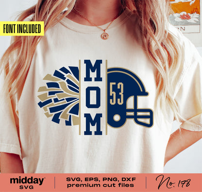 Football and Cheer Mom SVG cut file on shirt with font included for DIY designs, compatible with Cricut and other design software.
