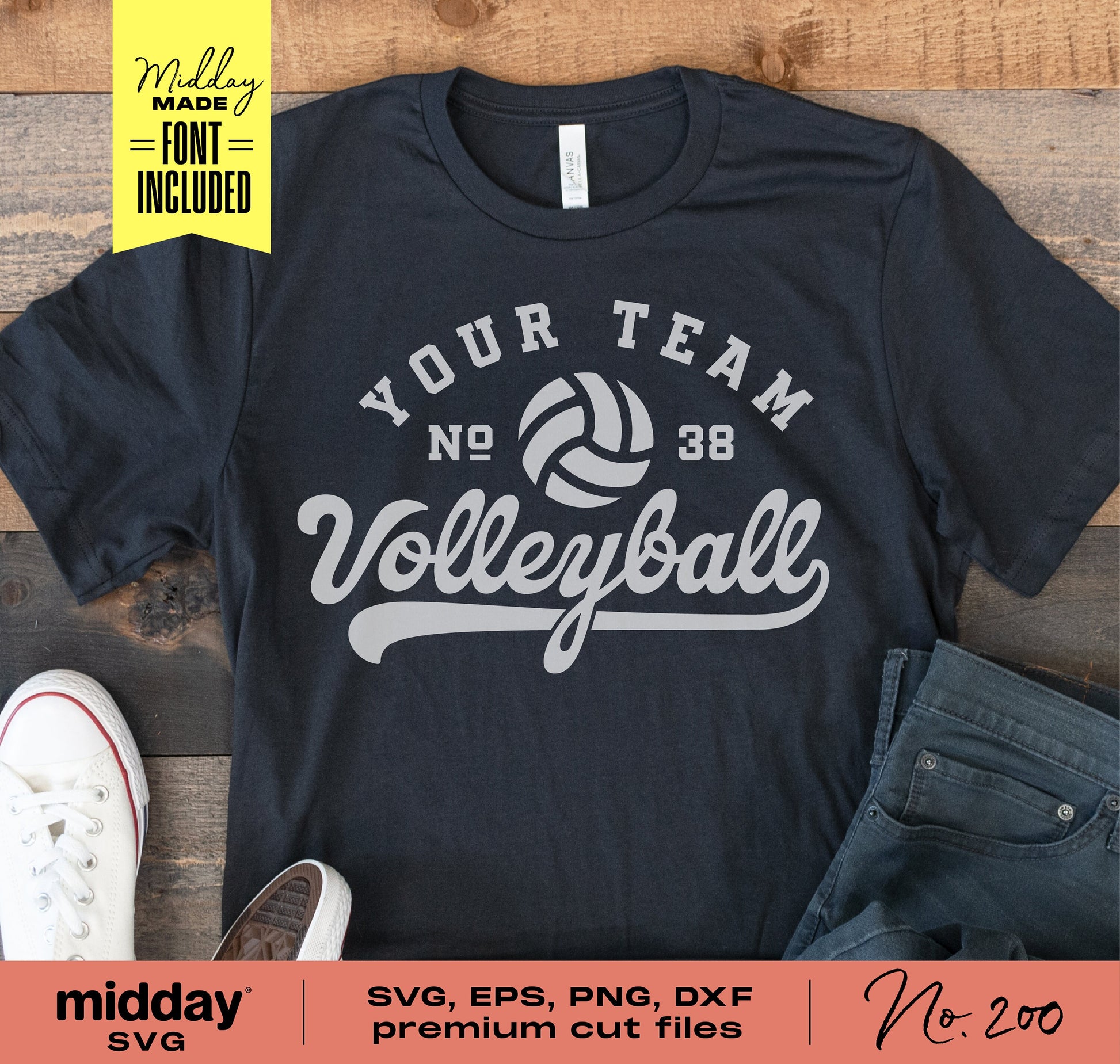 Volleyball team shirt template in SVG, PNG, DXF, EPS with customizable logo and text, perfect for Cricut and Silhouette projects.