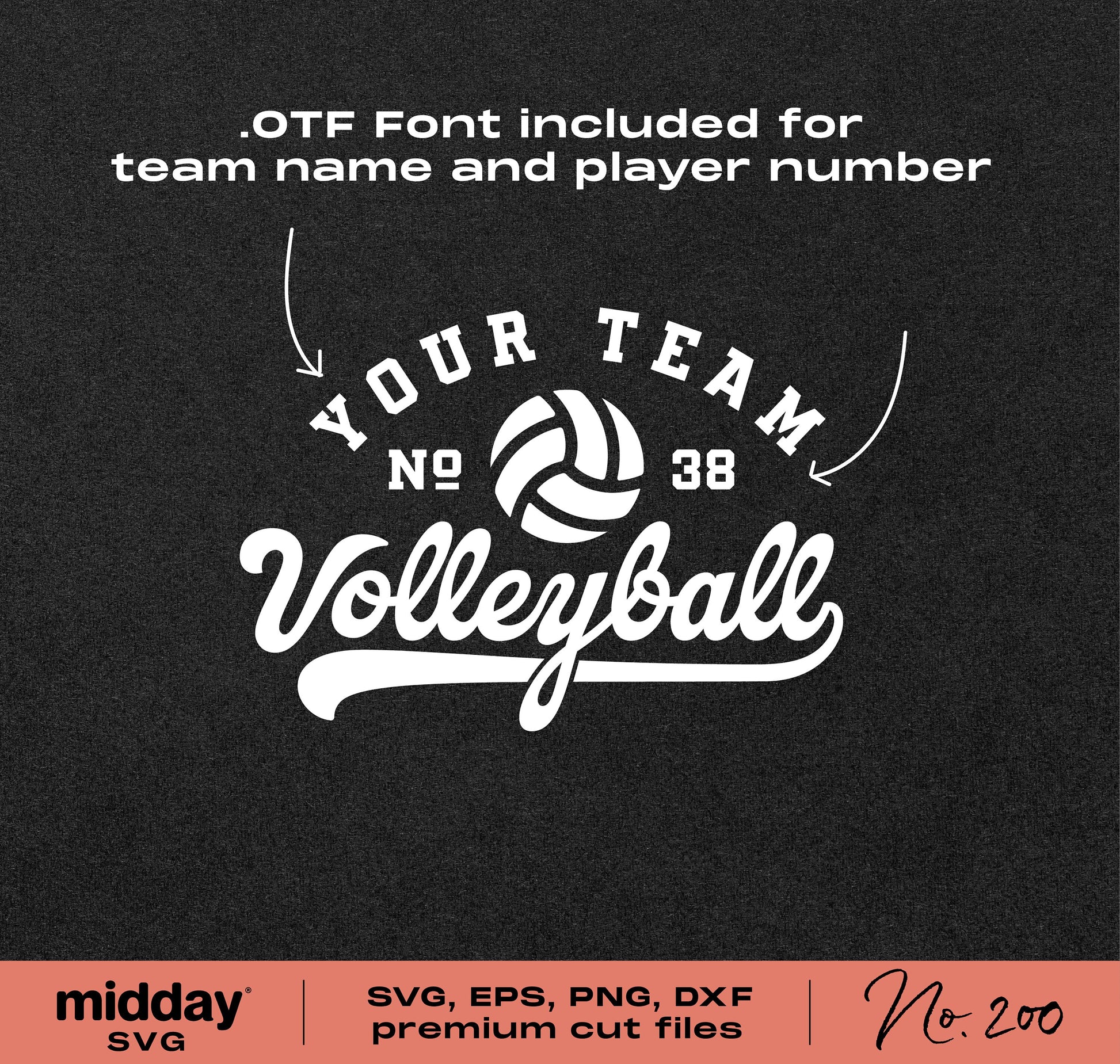 Volleyball team logo template with customizable OTF font for player names and numbers in SVG, EPS, PNG, DXF formats by midday SVG.