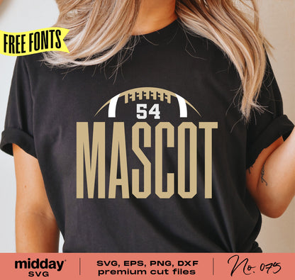 Football team template shirt with MASCOT logo and number 54 in SVG, EPS, PNG, DXF formats for Cricut and Silhouette designs.