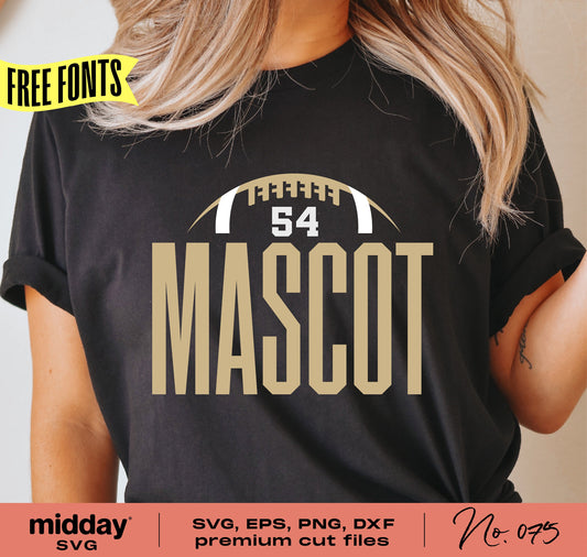 Football team template shirt with MASCOT logo and number 54 in SVG, EPS, PNG, DXF formats for Cricut and Silhouette designs.